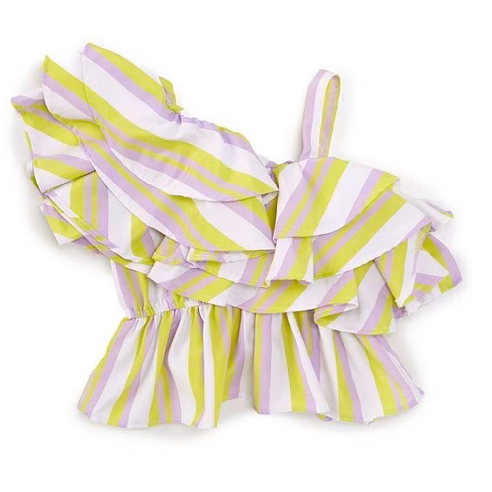 Habitual Big Girls Yellow Striped One Shoulder Ruffle Tiered Top Size 12